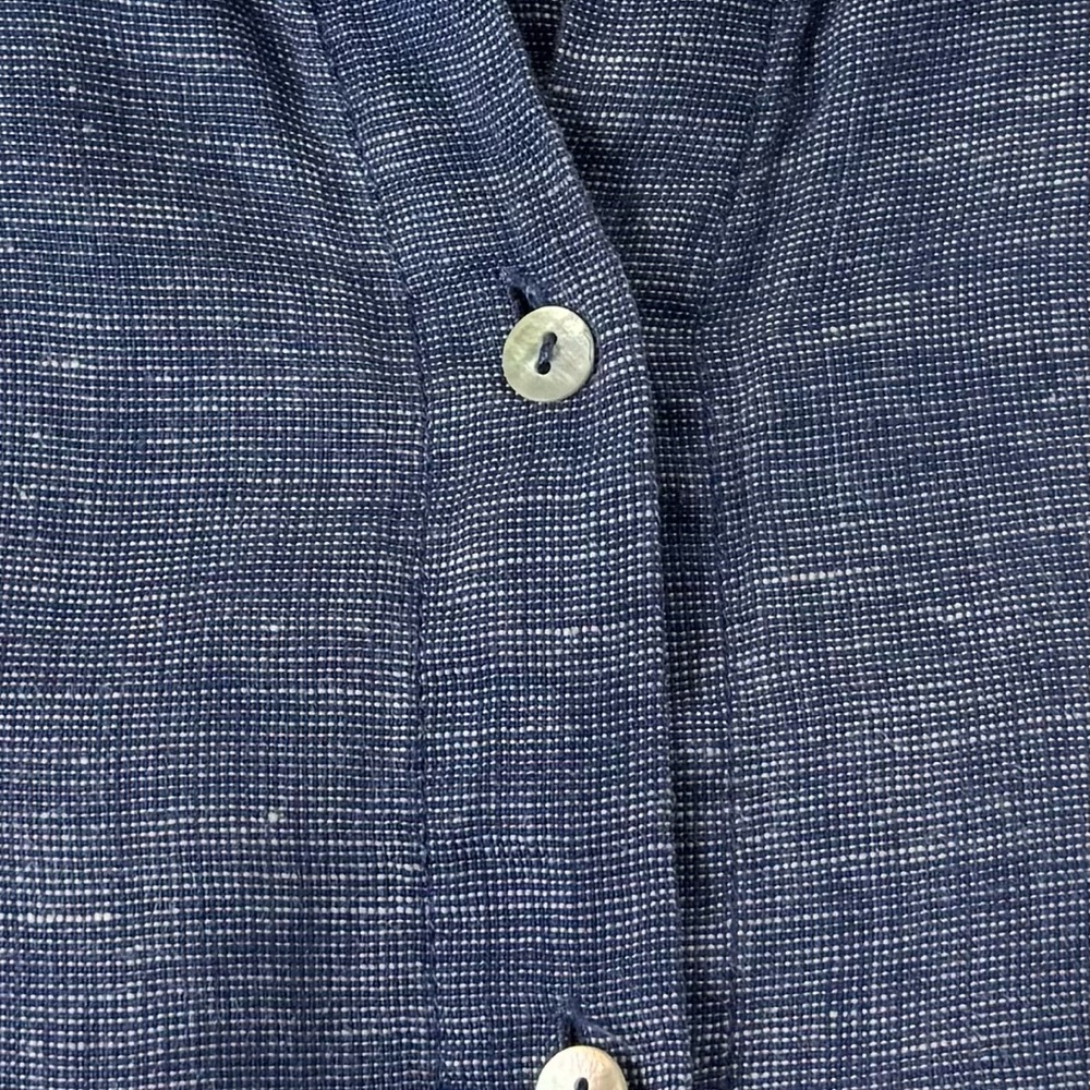 TAHARI Sz M Shirt Dress‎ Blue Linen A Line Collared Short Sleeve Button Down - Picture 7 of 7